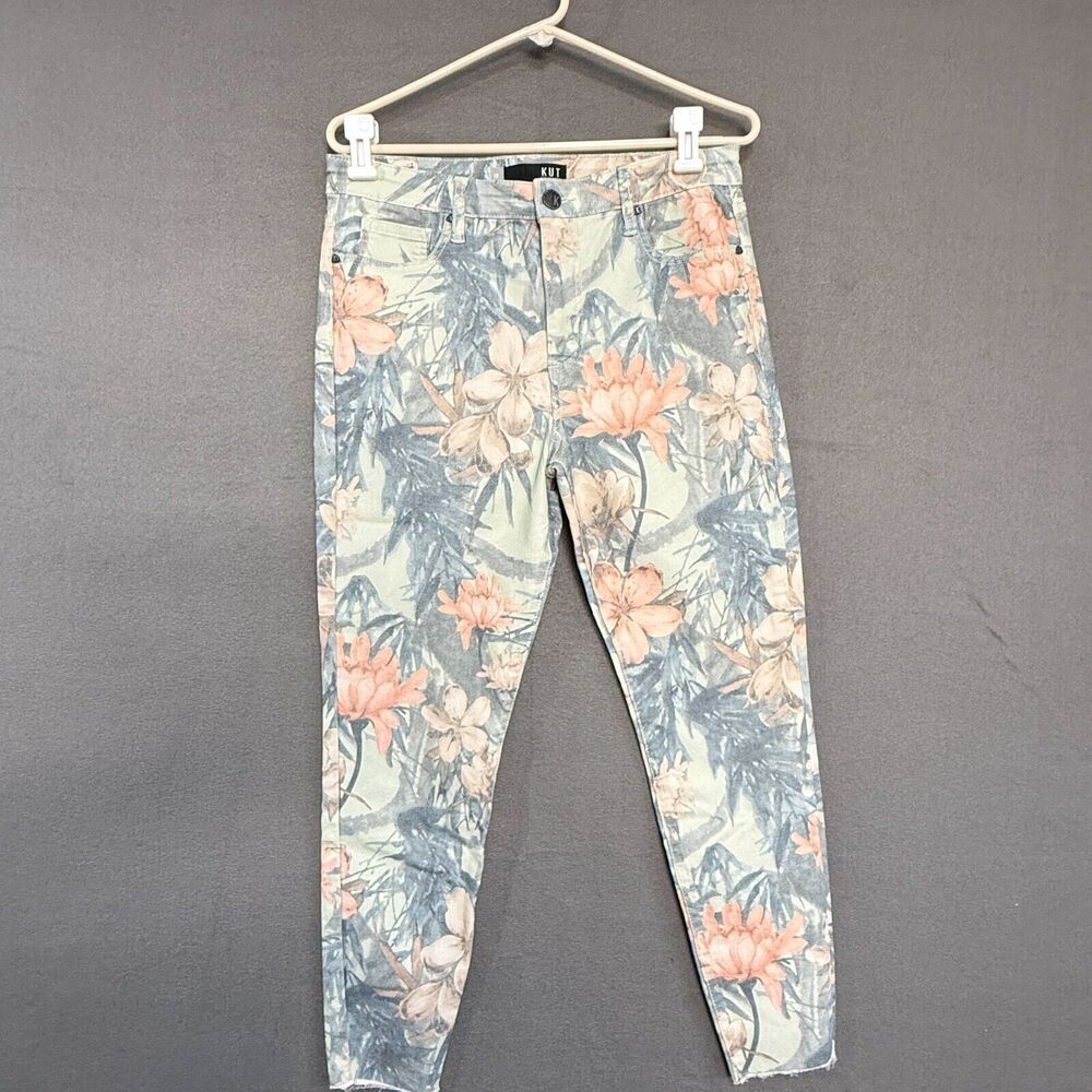 Kut from the Kloth High Rise Donna Ankle Skinny Jeans Rose Sage Floral Sz 10